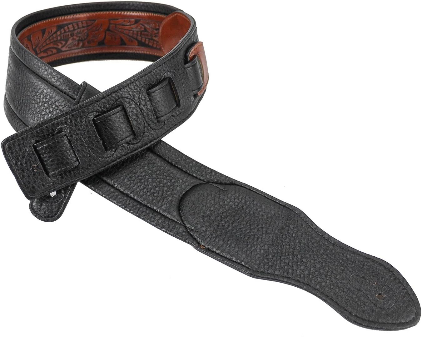 Walker & Williams G-114 Chestnut Brown Strap with Embossed Live Oak Tooling & Padded Back For Acoustic, Electric, And Bass Guitars