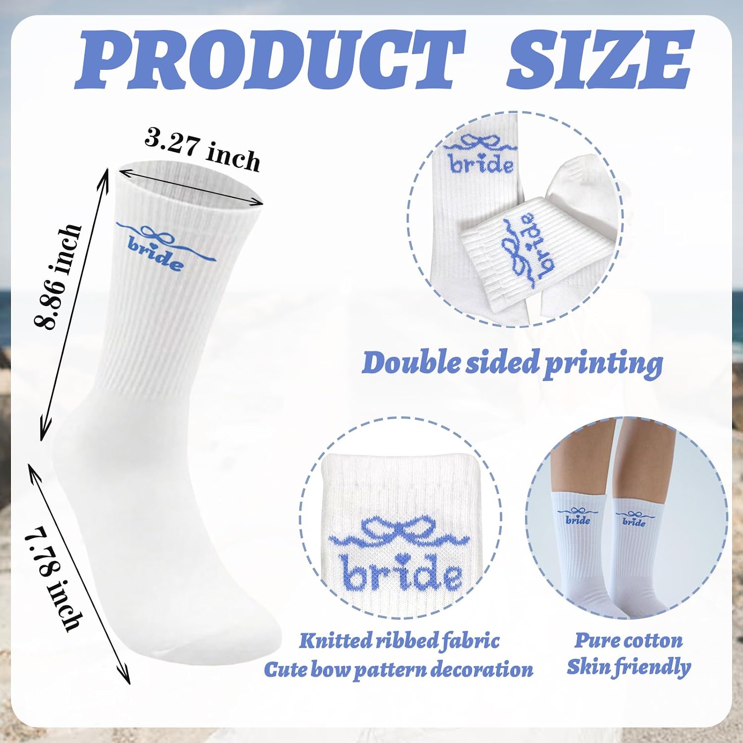 Bride to Be Socks White Blue Stocking for Bridal Shower Gift, Something Blue Cotton Socks for Bachelorette Decorations Wedding Engagement Accessories