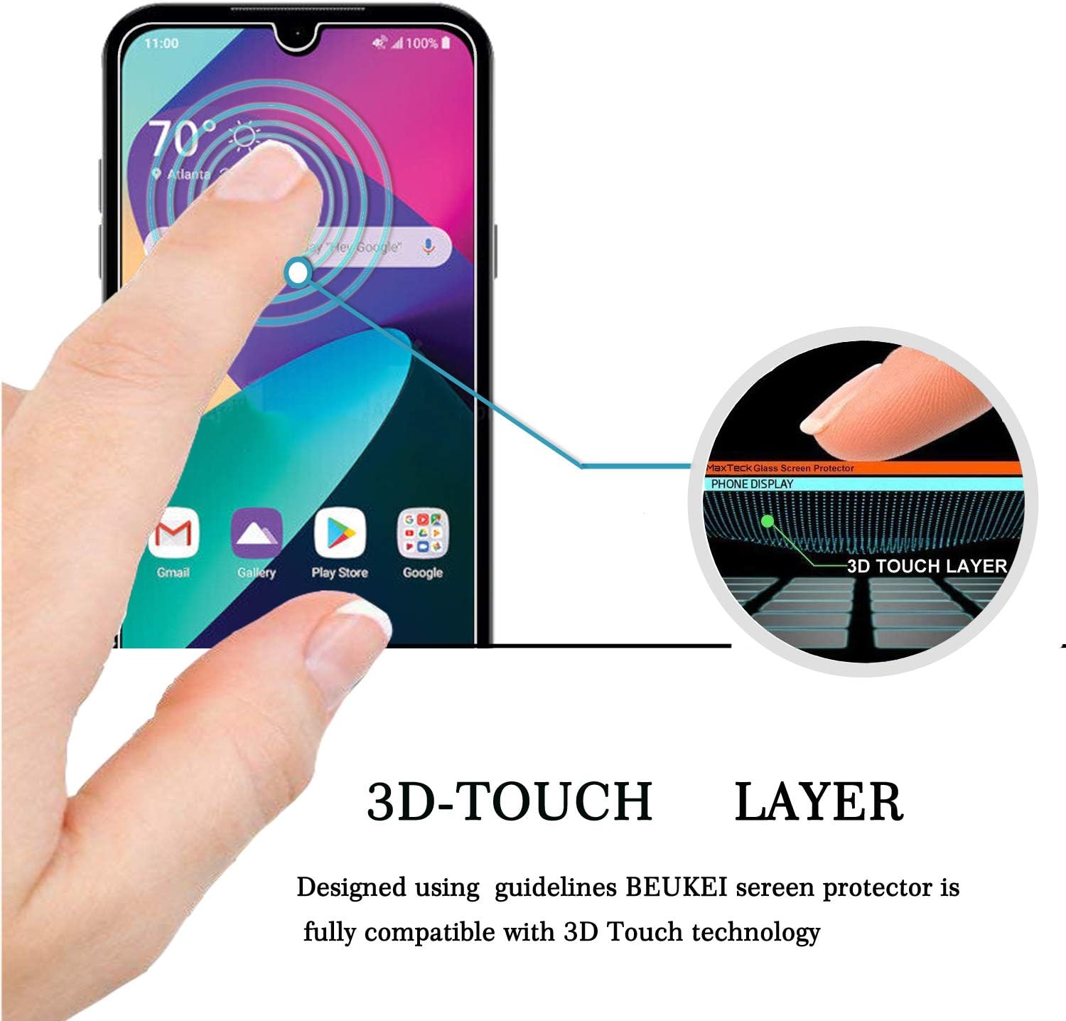 beukei (3 Pack) Compatible for LG Phoenix 5 Screen Protector Tempered Glass, Anti Scratch, Bubble Free