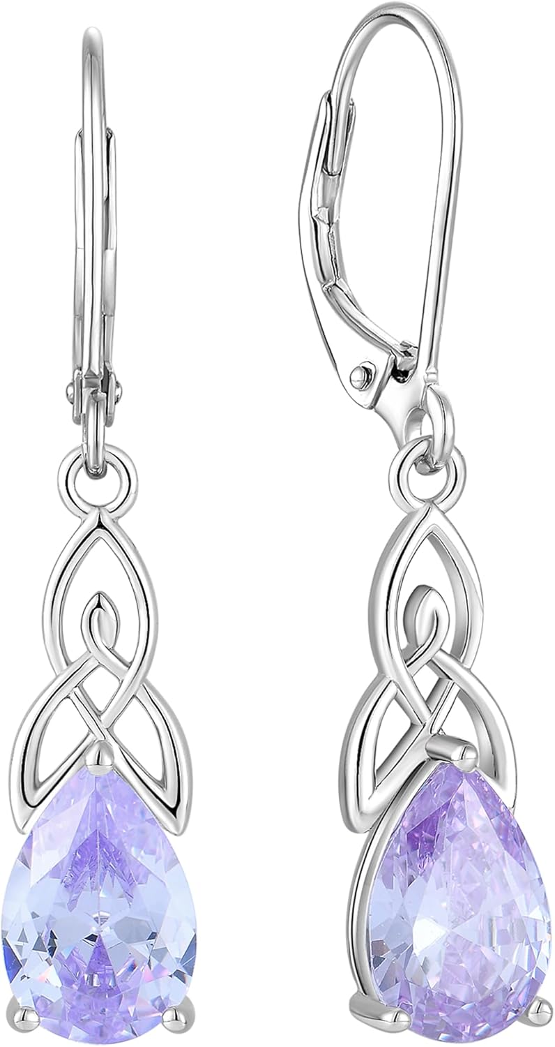 Starchenie Celtic Knot Drop Dangle Earrings for Women 925 Sterling Silver Leverback Earrings Birthstone Jewelry