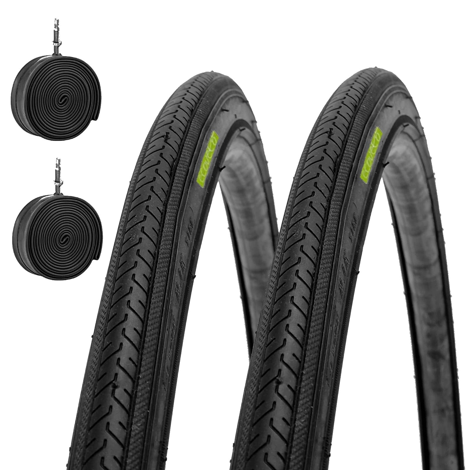 ECOVELO 2 Tyres 27 x 1 1/4 + Inner Tubes Black Tire 32-630 for City Bike Adult Vintage Bike Condorino