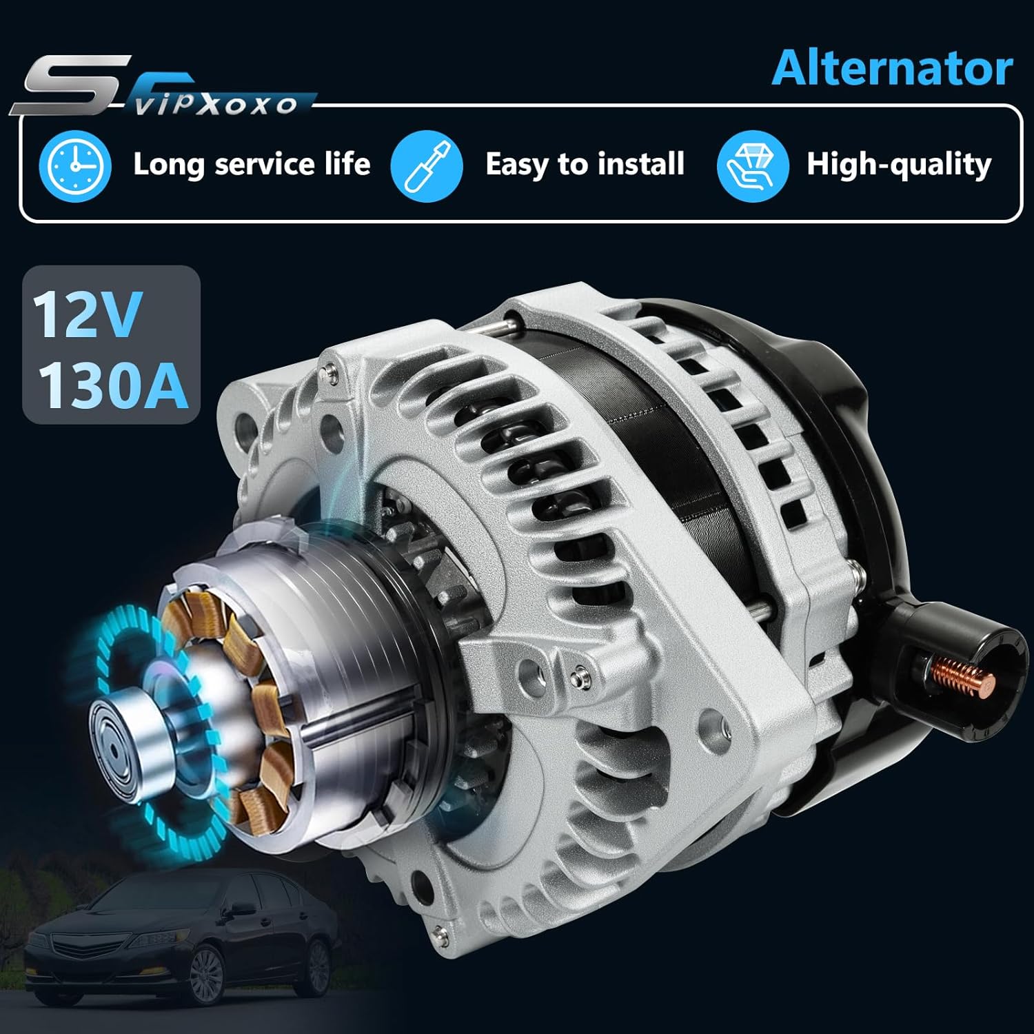 Alternator Generator Part Fit for Honda 3.5L Odyssey 2008-2010,Pilot Ridgeline 2009-2011,MDX 3.7L 2010-2013,High Output Alternator,AC generator Replace 11391, AL1311X, 104210-5920