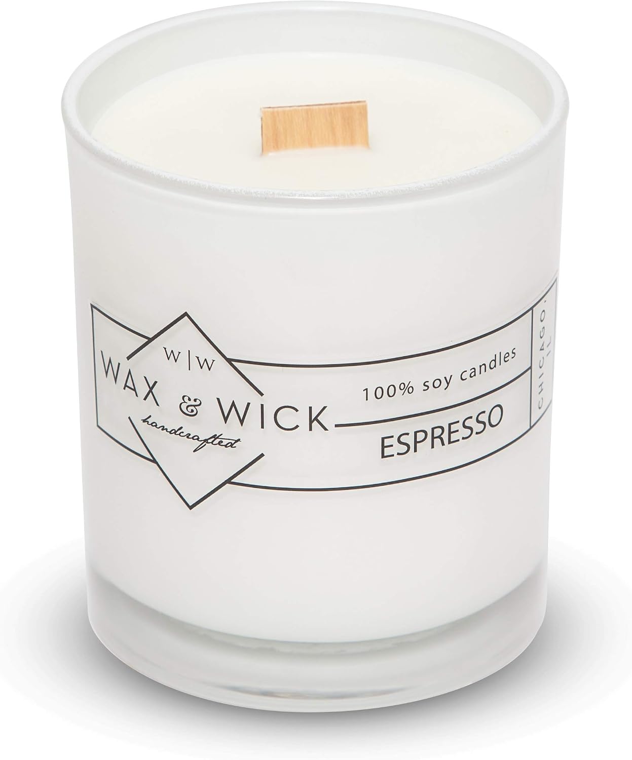 Wax and Wick 12oz. Pure Soy Wax Scented Candle with Double Wood Wick - White, Espresso Scent - Notes of Dark Roasted Coffee and Chocolate