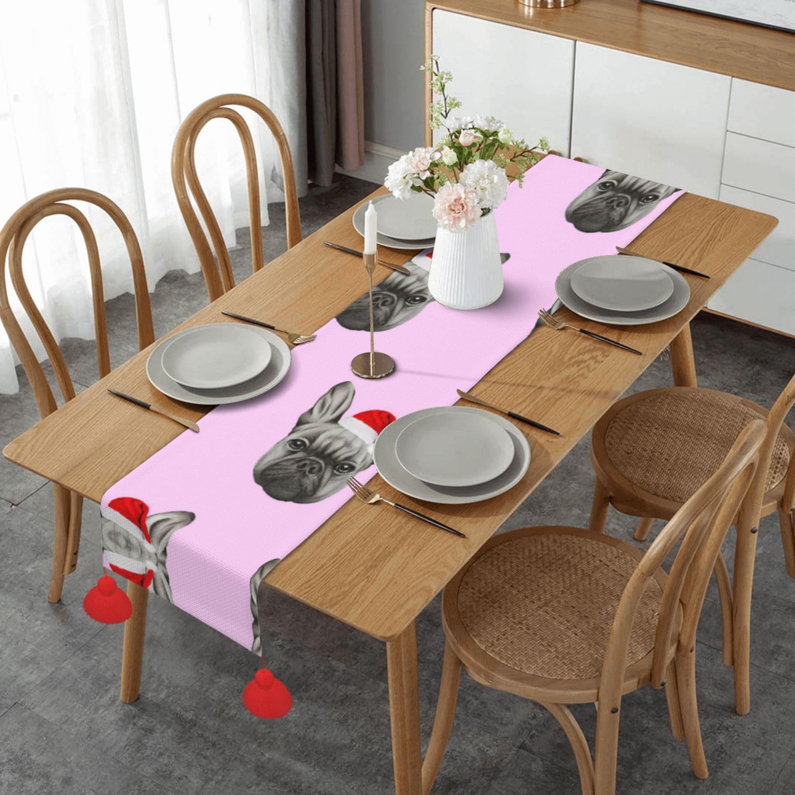 Chemin de table bouledogue anglais résistant à la chaleur pour intérieur et extérieur