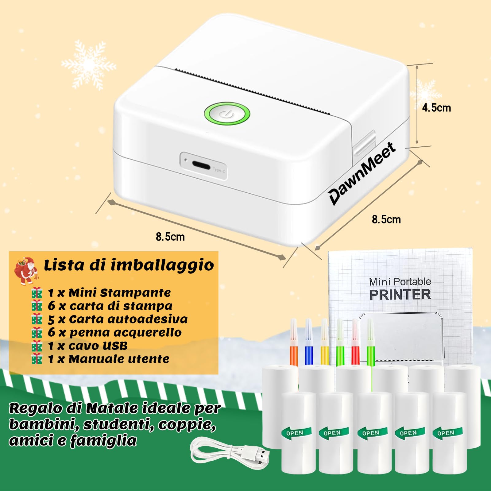 Mini Stampante Termica X6 Bluetooth, Etichettatrice Portatile per Smartphone, Compatibile iOS Android, Bianco