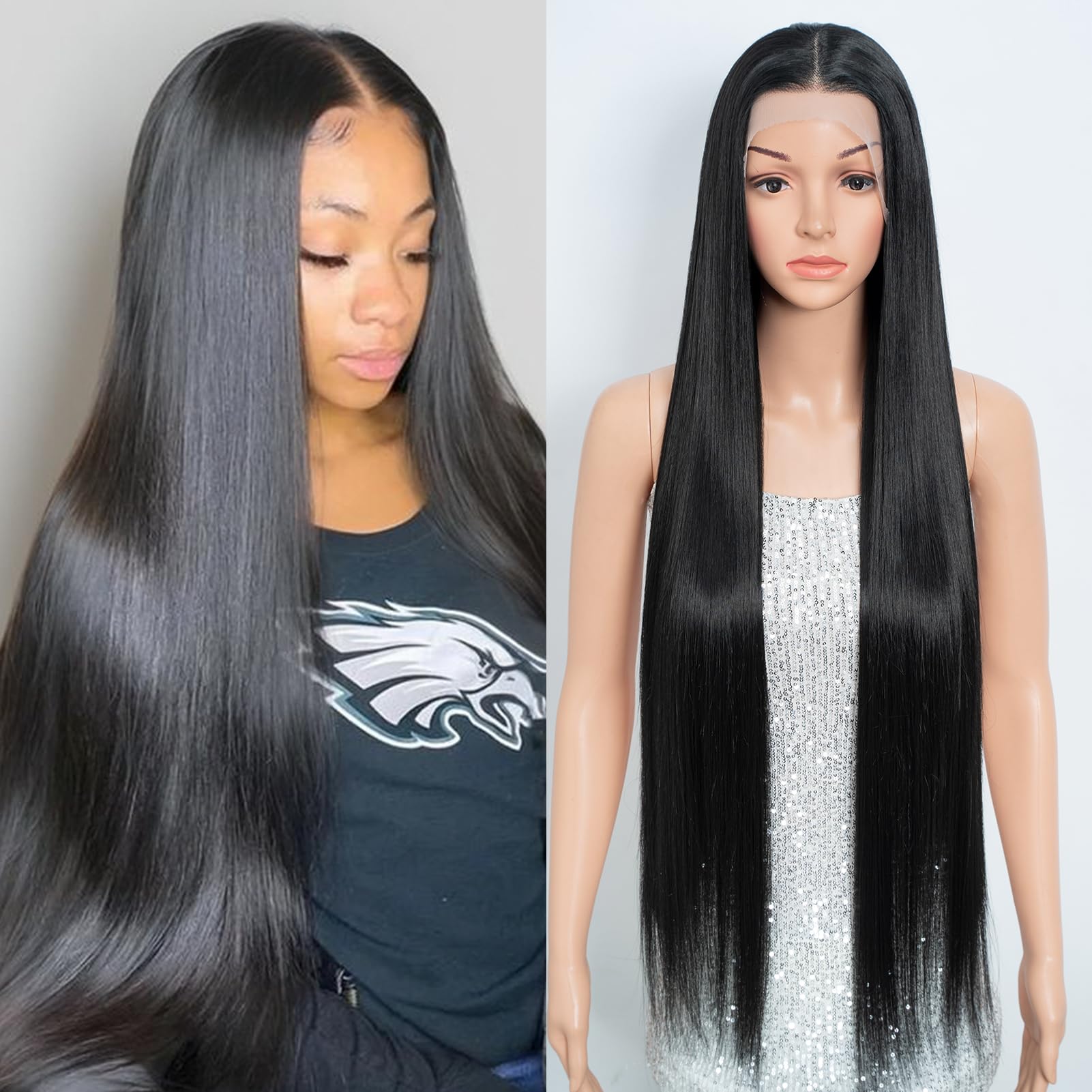FASHION IDOL 13 * 4 Parrucca in capelli sintetici di alta qualità HD per donne e ragazze Adatta a tutte le occasioni e all'uso quotidiano 95 cm