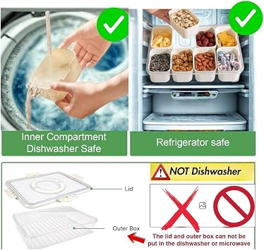 Snack Box With Compartments Food Storage Box With Tray, Lid and Handle,Reusable Snackle Box With 8 Removable Compartments For, Nuts,Fruits,Candy - Vegetables,BPA-Free Travel Friendly Food Containers