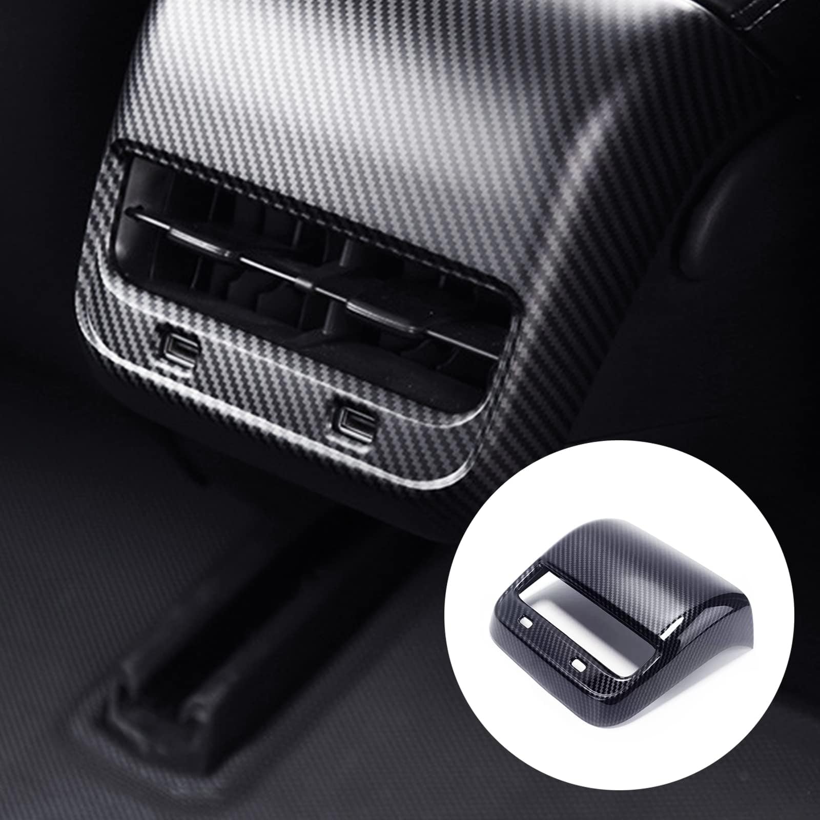 Carbon Fiber AC Vents Cover for Tesla Model 3 Model Y, Rear Center Console Air Vent Trim for Tesla Accessories (Matte Carbon)