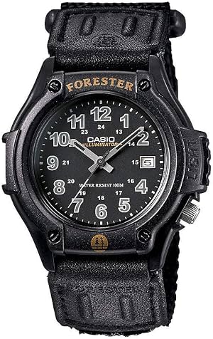 Reloj analógico Casio FT500WC-1BV Forester Illuminator para hombre, luz LED, esfera negra y correa de velcro
