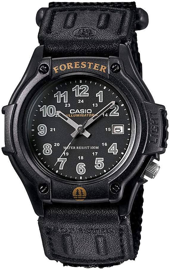 Reloj analógico Casio FT500WC-1BV Forester Illuminator para hombre, luz LED, esfera negra y correa de velcro