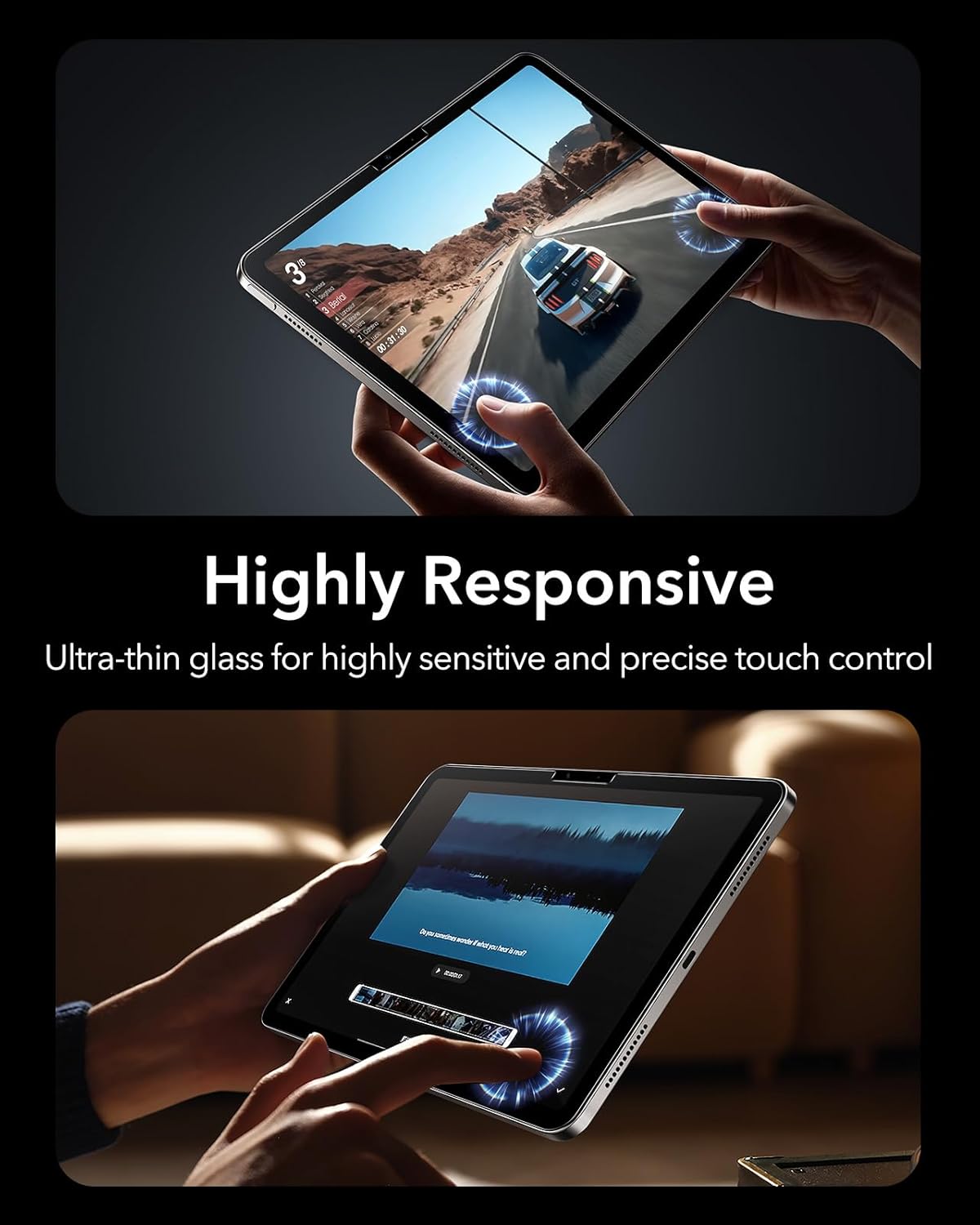 ESR 2 Pack Armorite Screen Protector for iPad Air 13 Inch M4/M3/M2 (2026/2025/2024, 8th/7th/6th Generation), 9H Tempered Glass Film with UltraFit Tray, Military Grade, HD Clarity, Dust & Bubble-Free