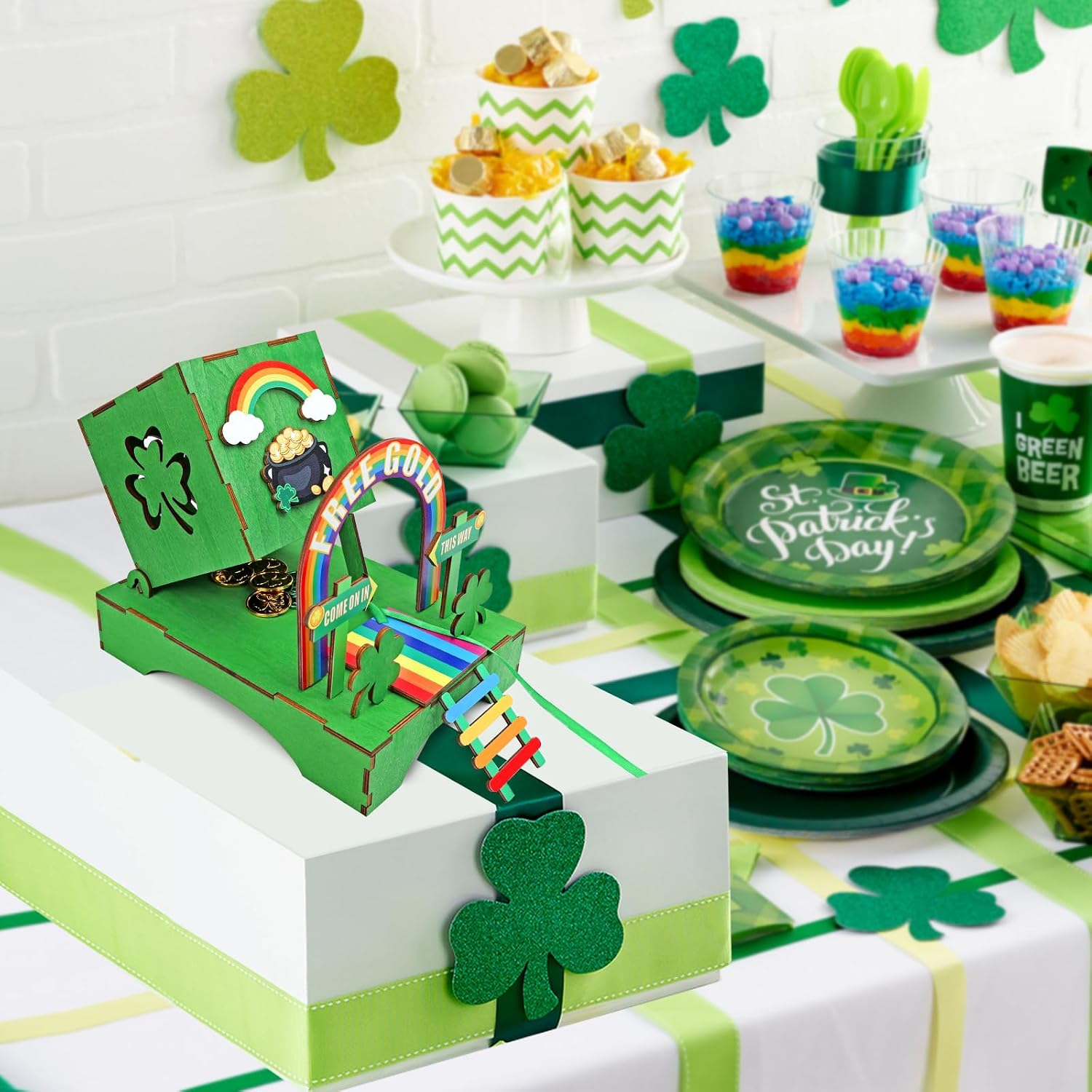 Phoncoo St Patrick's Day Leprechaun Trap Kit for Kids, St Patrick's Day Wood DIY Crafts Kit to Catch A Leprechaun, St Patrick's Day Party Decorations Leprechaun Trap Toys Gifts for Kid Friends