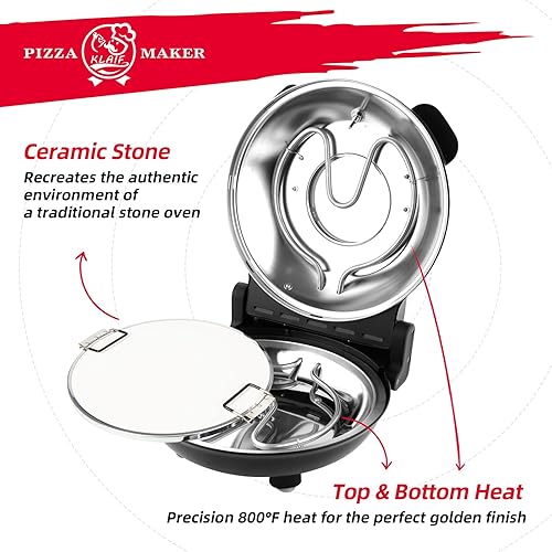 Miniatura 2 de KLAIF Horno eléctrico de pizza de 12 pulgadas con piedra de cerámica, controles de temperatura ajustables duales, incluye 4 herramientas para pizza,