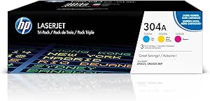 HP 304A Cyan, Magenta, Yellow Toner Cartridges (3-pack) | Works with HP Color LaserJet CM2320 MFP, HP Color LaserJet CP2025 Series | CF340A