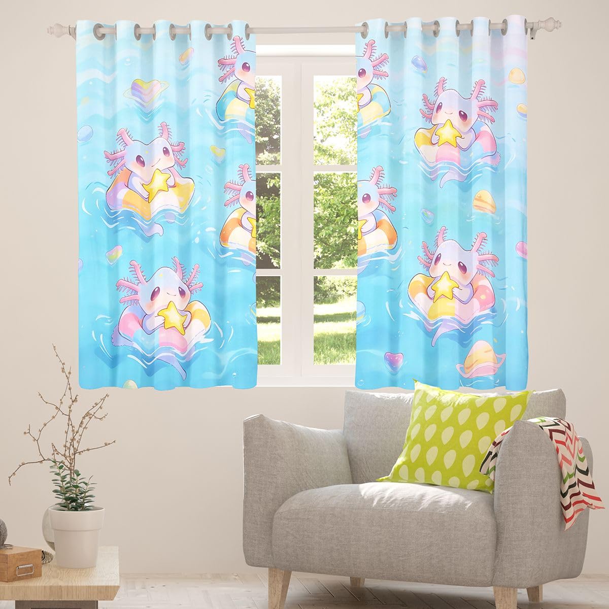 Homemissing Tende oscuranti Axolotl carine con cartone animato salamandra tende oscuranti per camera da letto soggiorno decorazioni Kawaii oceano vita marina tonalità isolanti termiche trattamenti per