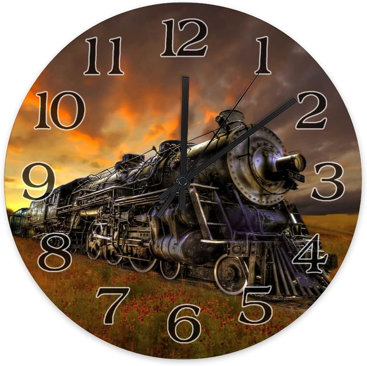Old Train Clock Native American Indians Clock Farmhouse Clock Wooden Wall Clock 12 Inch Wall Clock Battery Operated Farmhouse Wall Decor Home Decor for Kitchen,Living Room,Bedroom,Office