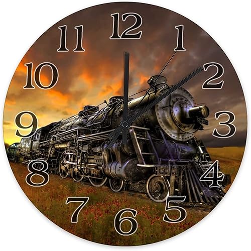 Miniatura 5 de Reloj de tren vintage, 10 pulgadas, funciona con pilas, reloj de pared de madera, perfecto para cocina, sala de estar, dormitorio, oficina