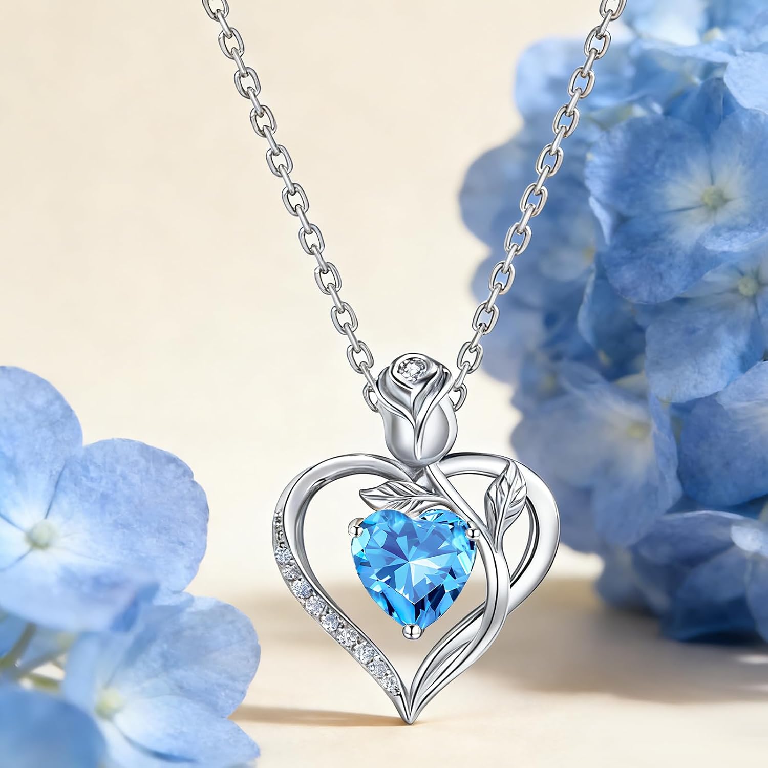1.2CT Rose Heart Necklace Option of Moissanite or Lab-Grown Sapphire Ruby Emerald&More Necklace for Women Birthstone Girlfriend Necklace S925 Sterling Silver 18K White/Rose Gold Plated D Color VVS1 Gift for Wife Mother Daughter for Birthday Anniversary Mothers Day Necklace for Mom Engraved 'I LOVE YOU' Flower Floral Necklace