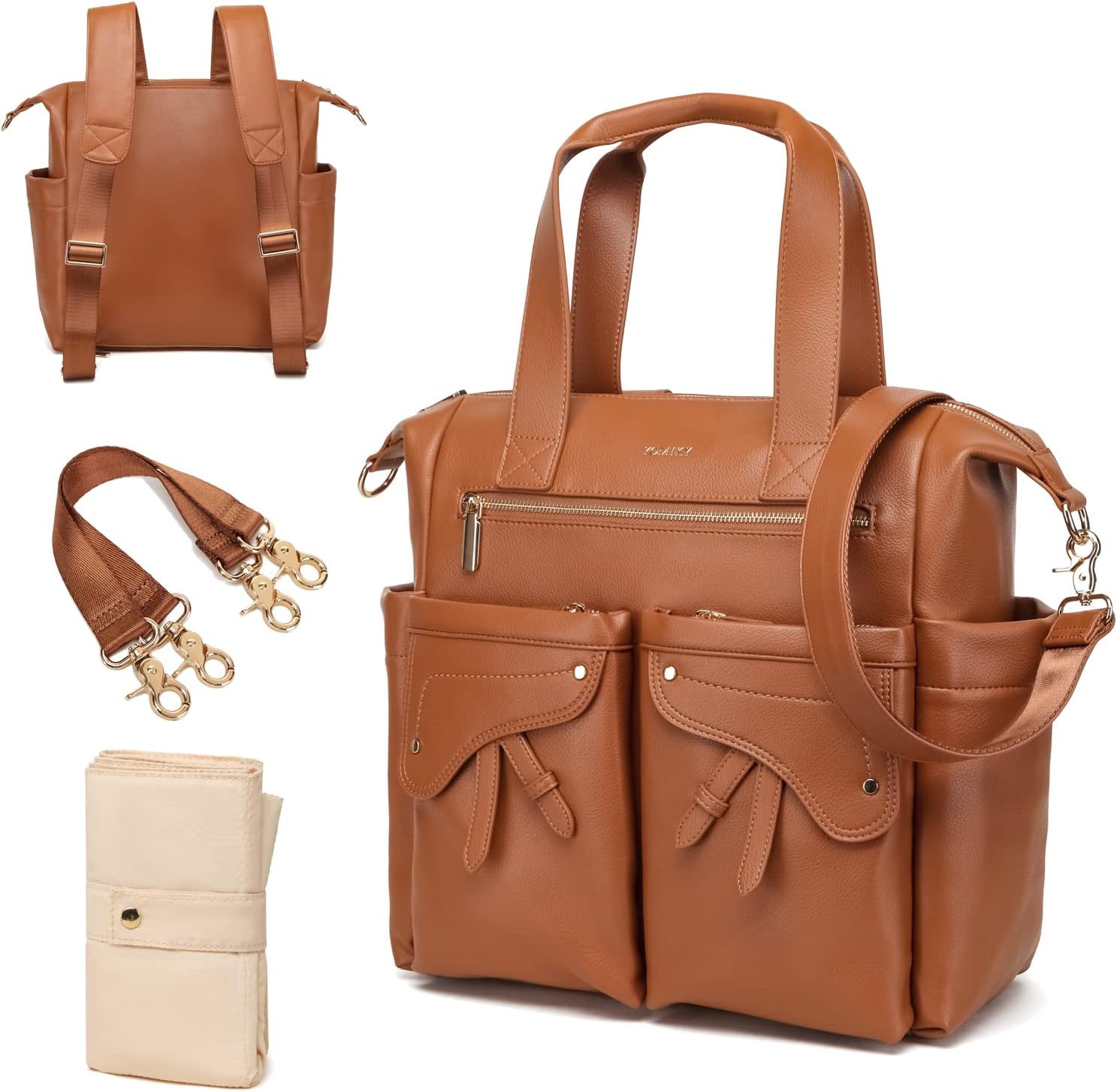 Leather Diaper Bag Backpack, Diaper Bag Tote Travel Tote Bags with Large Capacity and Multiple Pockets