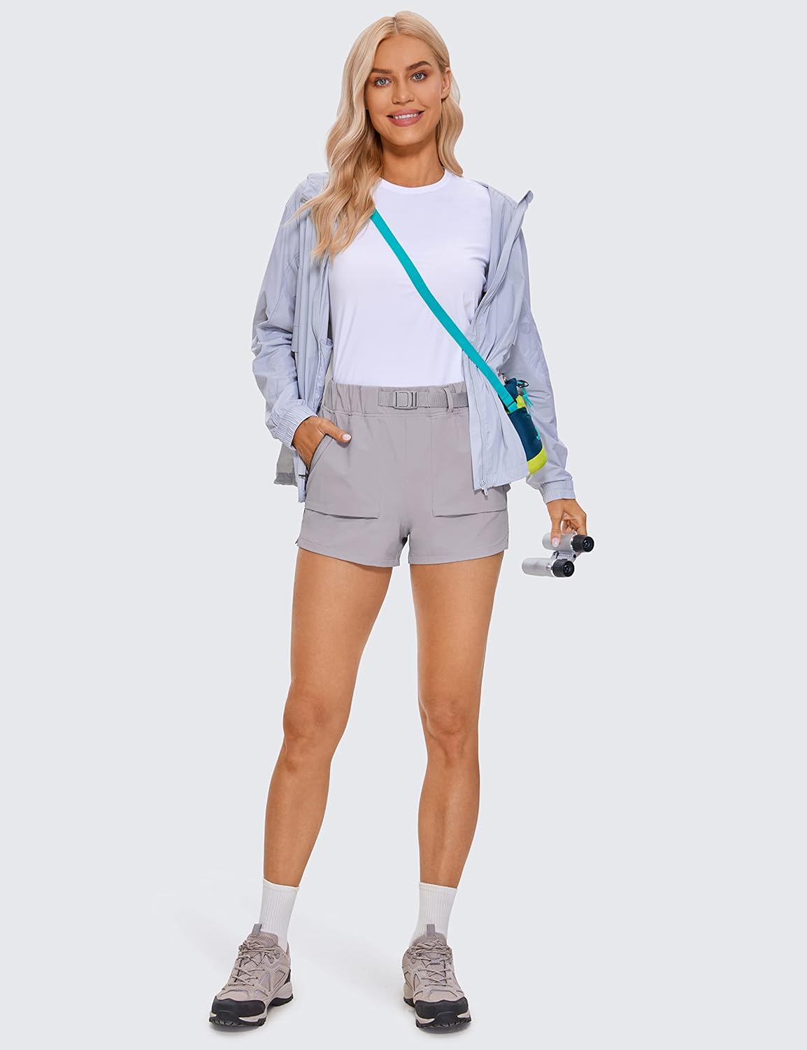 CRZ YOGA Women's Waterproof Stretch Hiking Shorts Mid Rise Summer for Outdoor Golf Workout with Zip Pockets Belt - 3'' - Image 3