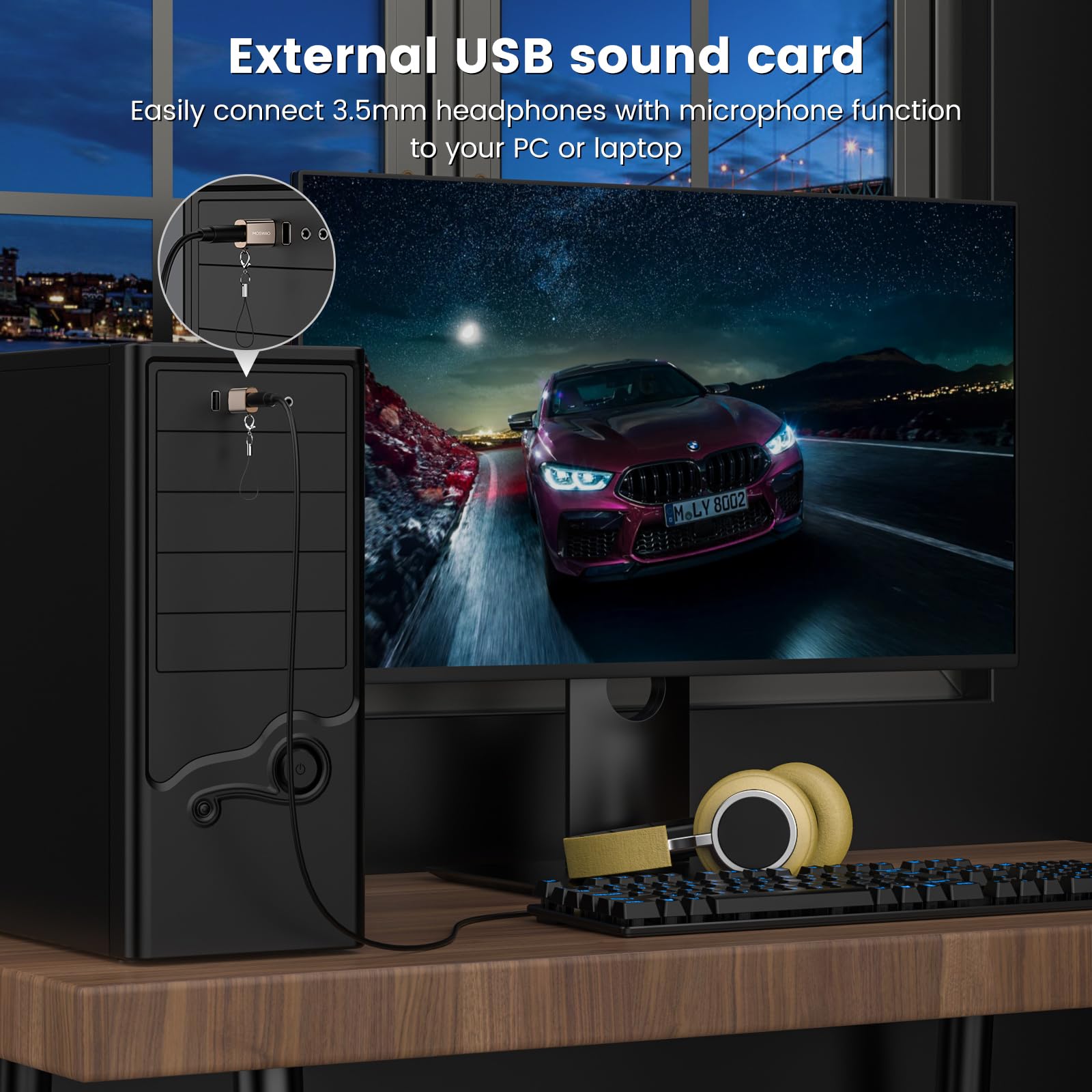 MOSWAG Adattatore audio da USB a jack da 3,5 mm, adattatore audio jack per scheda audio esterna, convertitore AUX per microfono TRRS USB compatibile con cuffie, PC, laptop, Mac, desktop, Linux, PS4 e