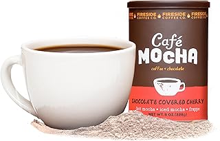 Fireside Coffee Chocolate Covered Cherry Café Mocha - Instant Coffee Chocolate Blend - Premium Caffeinated Drink Mix for Hot, Iced, Milkshake, and Mocha Frappe Mix, Only Add Water and Enjoy, 8 Ounces