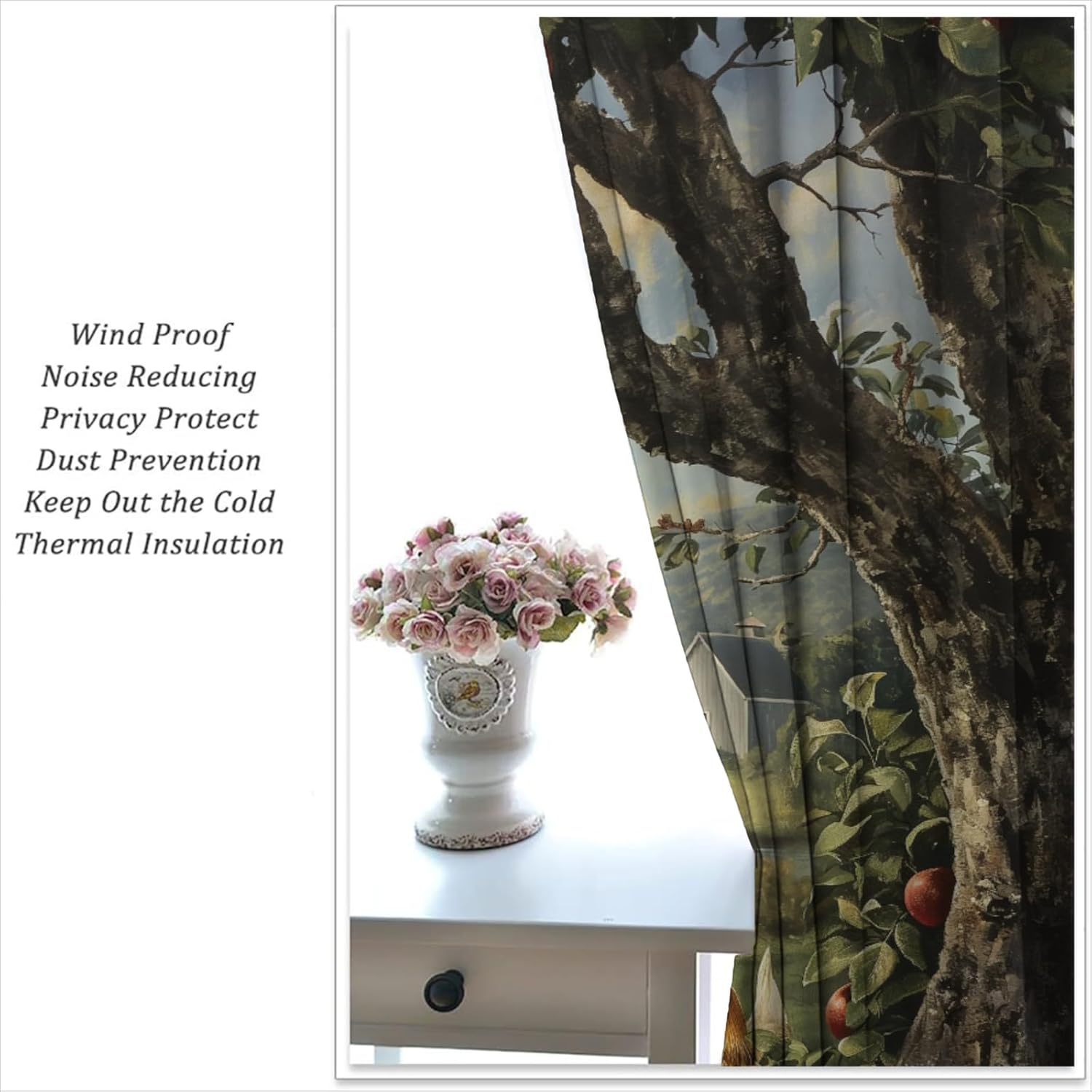 Chicken Blackout Curtains for Boys Girl Bedroom Home Decor, Farm Animals Rooster Hen Apple Cabin Thermal Insulated Rod Pocket Darkening Living Room Window Drapes, 42 x 45 inch