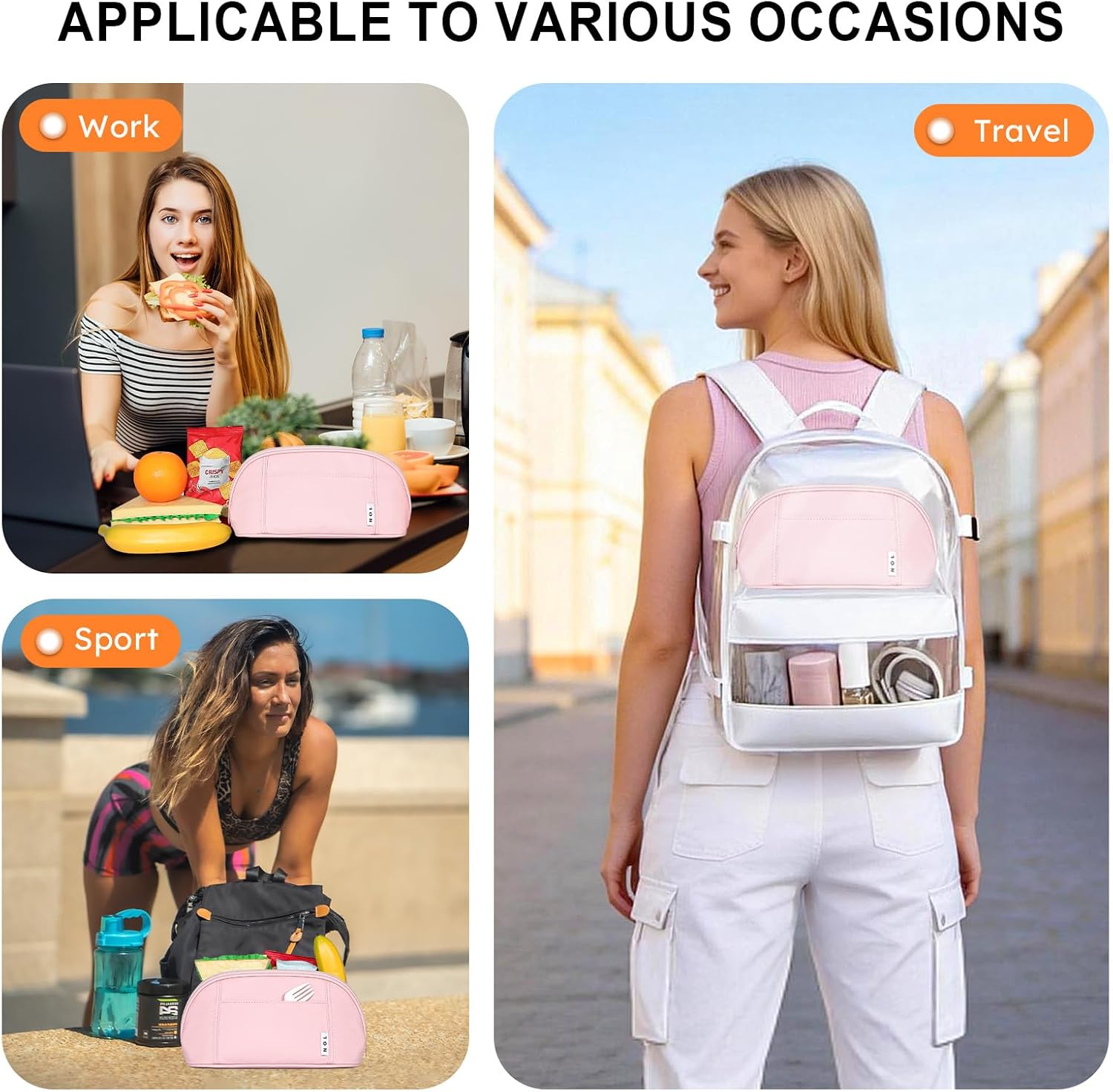 NOL Freezable Snack Bag, Pink Insulated Leak-Proof Lunch Cooler Bag, Reusable Zip Closure Travel Work Tote Keeps Food Fresh for Hours, 4L