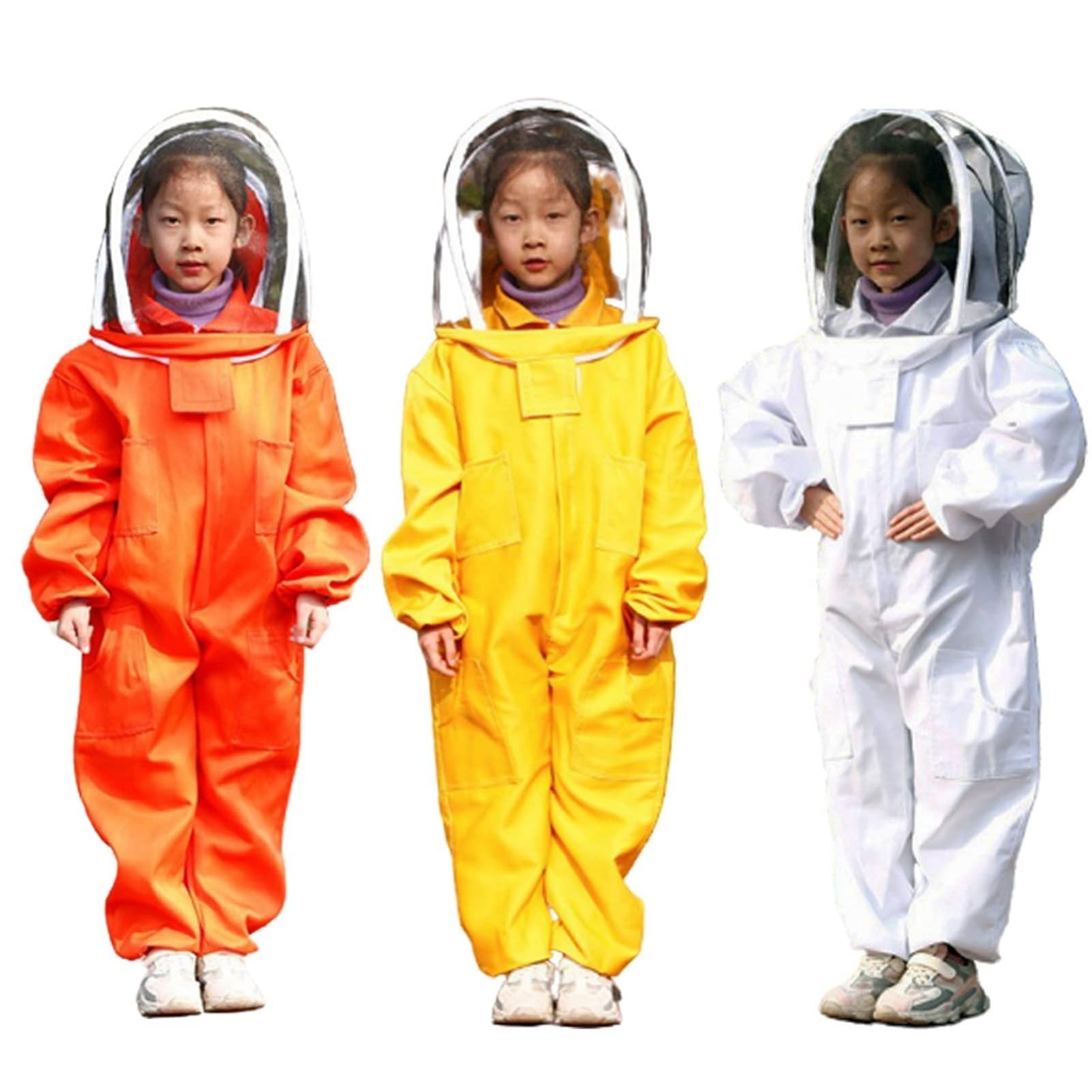 Imkerei Anzug Kinder Imkeranzug mit Schleier Anti-Biene Overall Bienenschutz atmungsaktiv einteilig Bienenhaus Naturerlebnis für Garten Freizeit(Yellow,Medium)