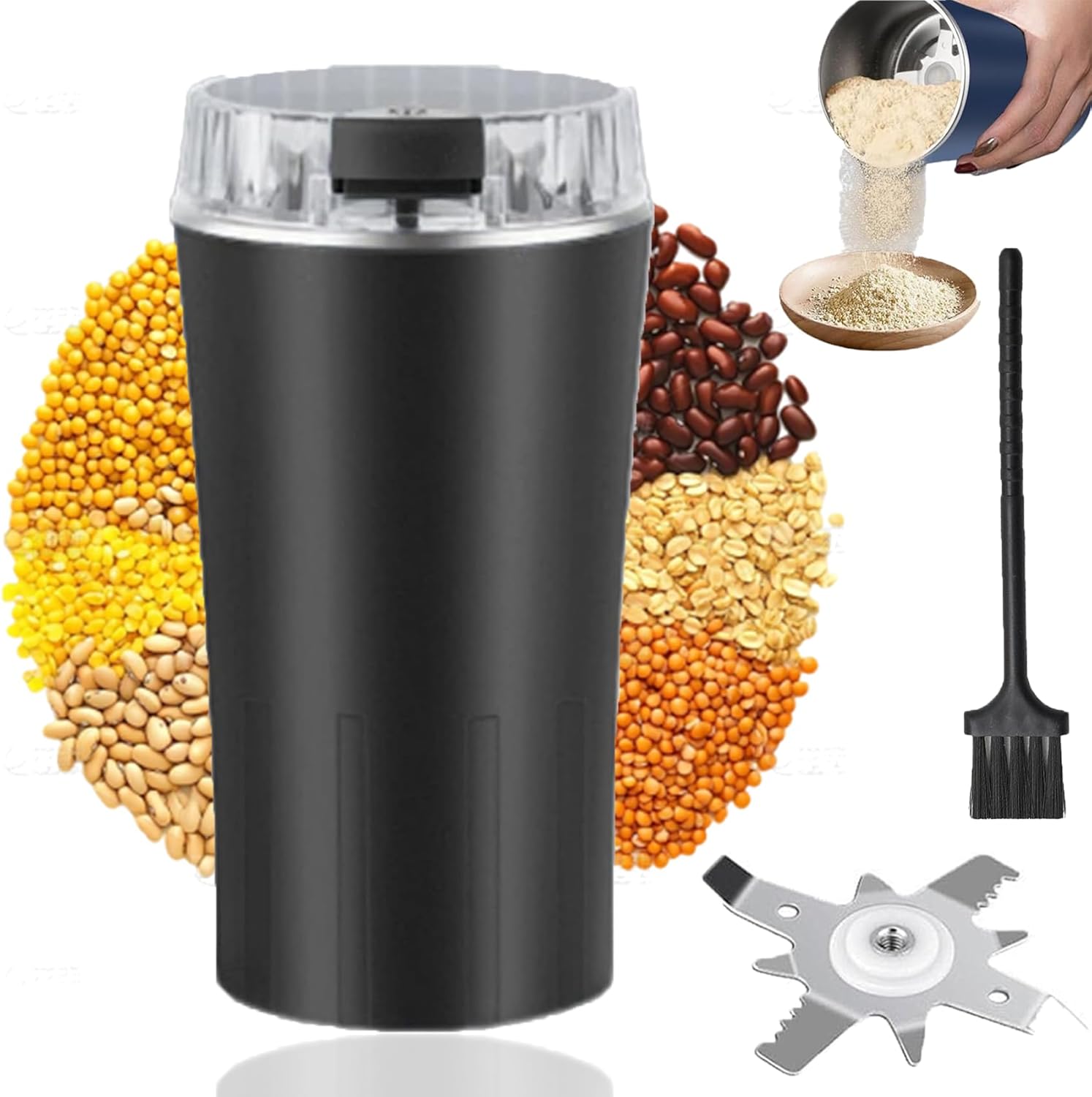 2026 New Household Superfine Grinder - Multi-grain Blending & Powdering Machine, One Touch Grinder Electric with Stainless Steel Blades, For Coffee Beans Herbs Nuts Seeds Pepper Grain (Blue)