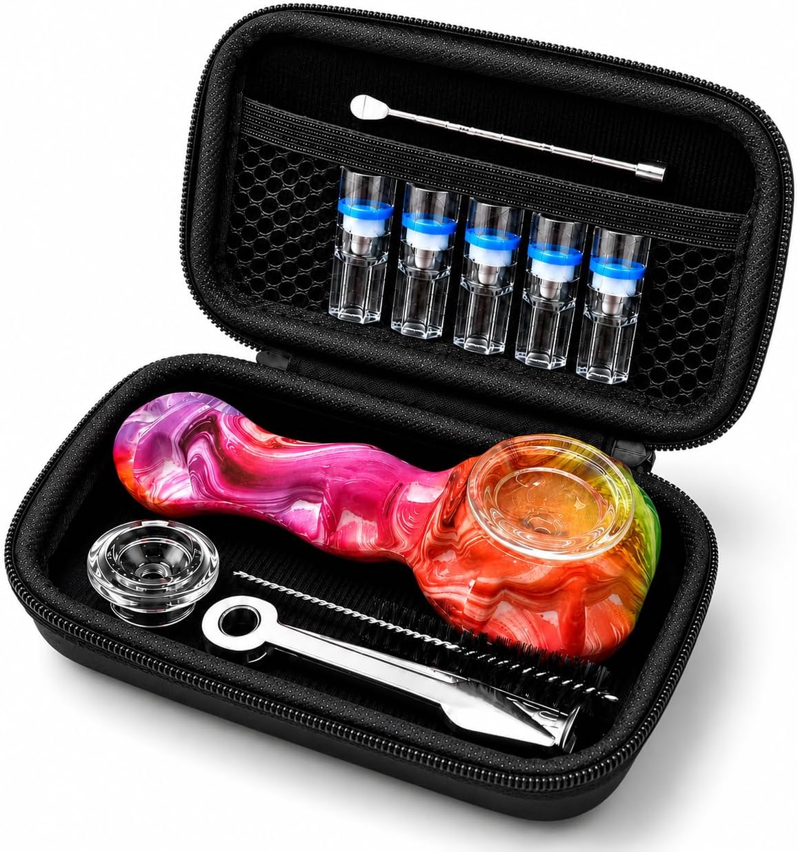 Tobacco Pipe Cleaning Kit with Brush and Zippered Storage Pouch, Portable Maintenance Tool Set for Pipe Enthusiasts and Collectors