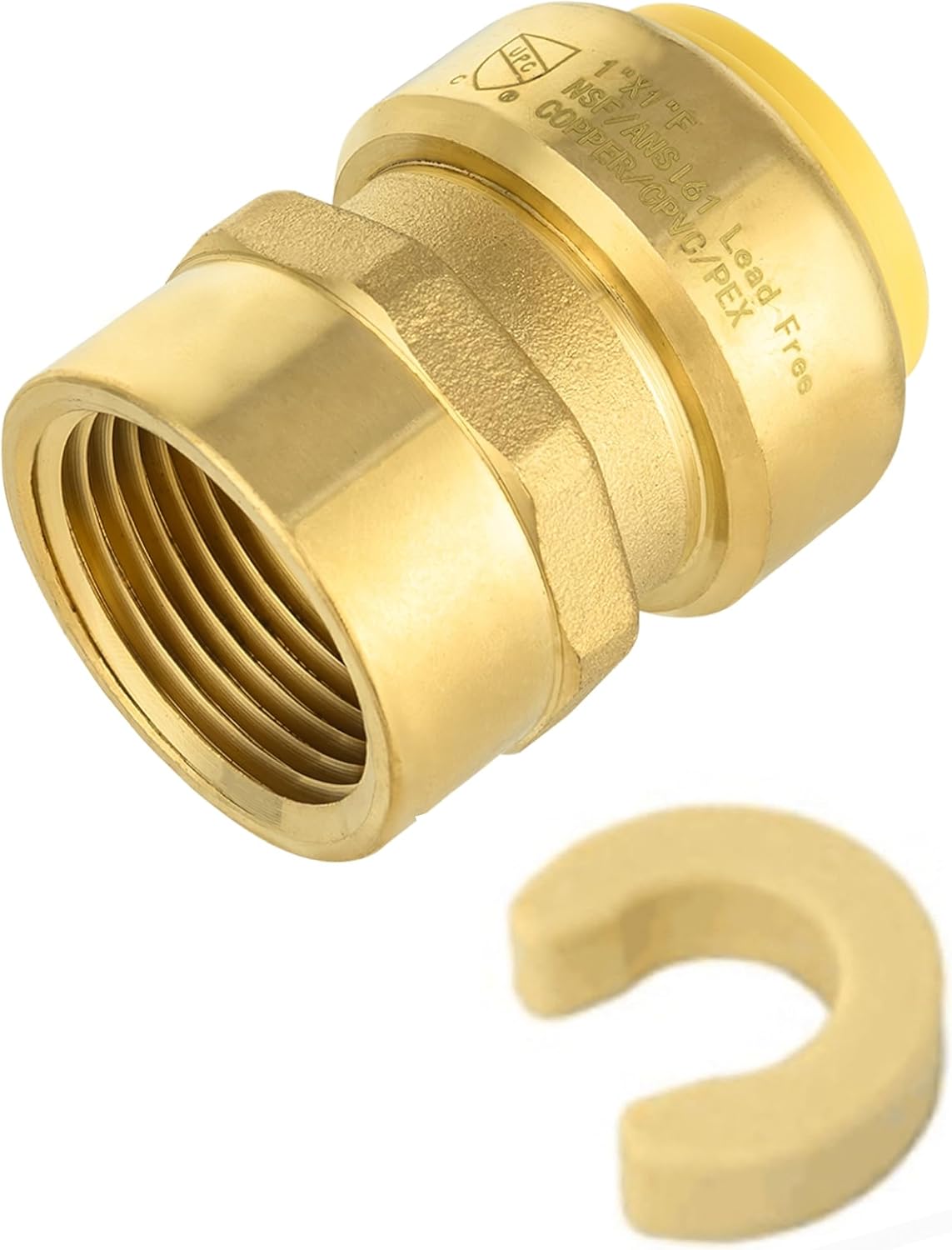 EFIELD Push Fit 1 x 1 Female Brass Adapters Fitting, Push-to-Connect, Copper, CPVC Pipe with a Disconnect Clip (1)