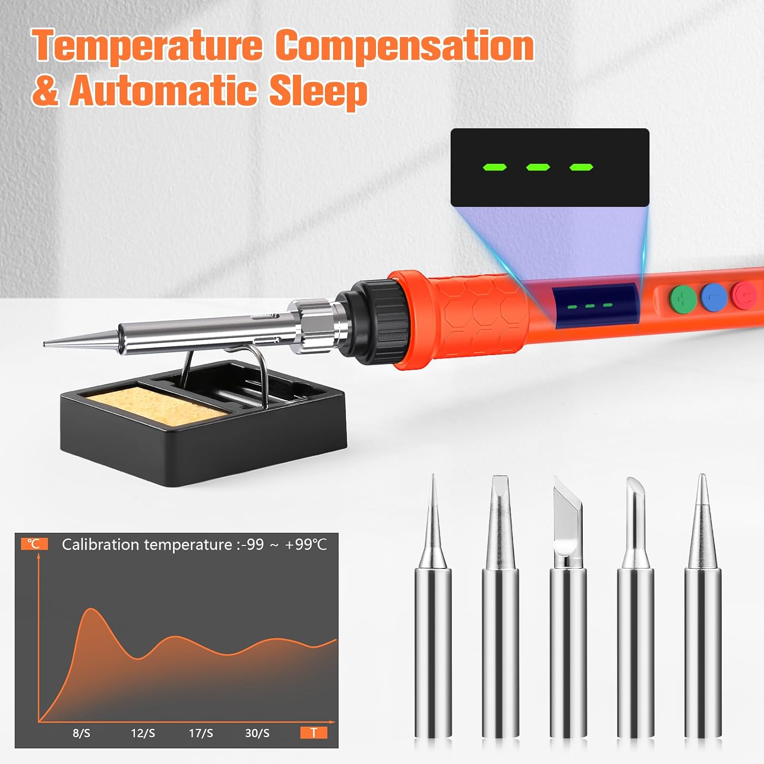 Soldering Iron Kit, 120W LED Digital Solder Iron Soldering Gun kit, Smart Temperature Control [356℉-932℉], Extra 5pcs Tips, Auto Sleep, Temp Calibration, Orange