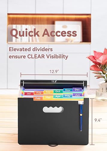 Miniatura 3 de Organizador de archivos de acordeón portátil, carpeta de archivos expandible de 12 bolsillos, organizador mensual de recibos de facturas, pestañas