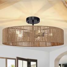 5-Light Boho Hand-Woven Rattan Semi-Flush Mount Black Ceiling Light