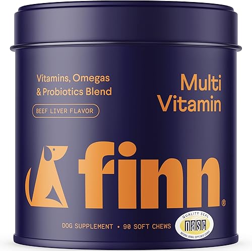 Finn Multivitamínico todo en 1 para perros – Multi diario con probióticos, omegas y nutrientes para apoyar el bienestar diario – 90 masticables