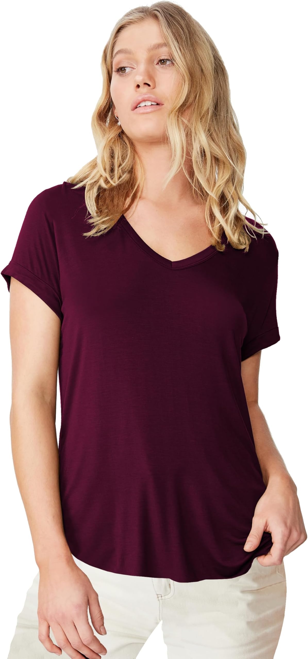 Fabricorn Solid Stylish UpDown V-Neck Cotton Tshirt for Women