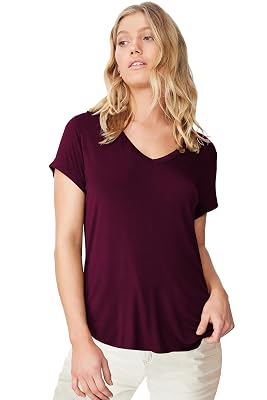 Fabricorn Combo of Plain Color Stylish Up and Down Cotton Tshirt for Women, Short Sleeve, V-Neck (Wine)