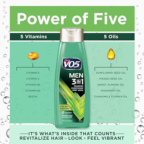 Miniatura 4 de Alberto VO5 - Champú acondicionador y gel de baño 3 en 1 para hombre, 12.5 onzas, energía fresca, 5 vitaminas esenciales para ayudar a nutrir e