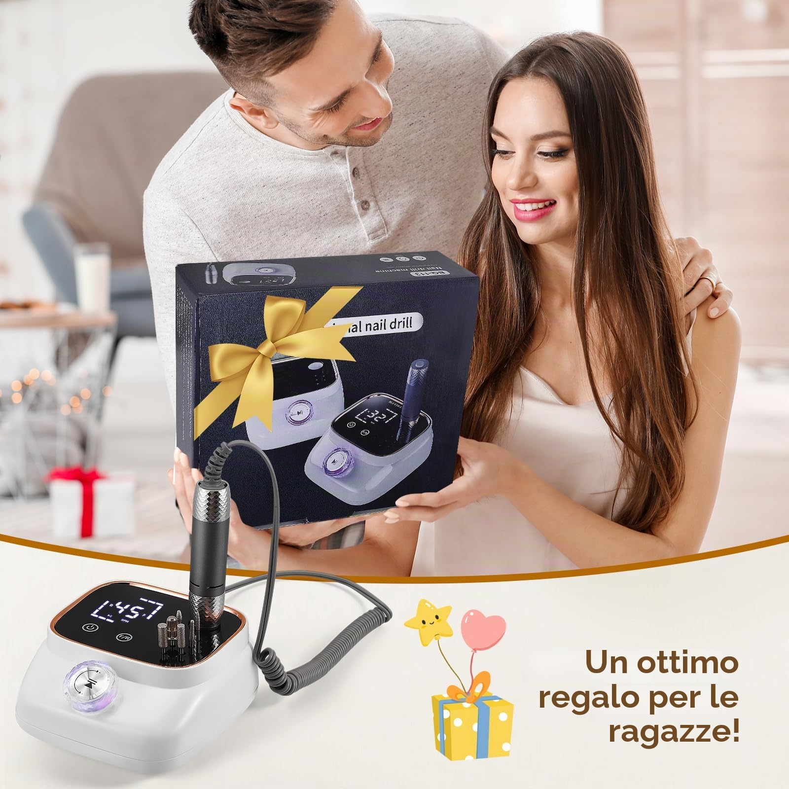 Ponceuse pour Ongles Professionnelle, elettrico per la cura delle unghie con 3 lime per unghie, 11 punte, 56 nastri abrasivi, luce LED, 45.000 RPM per unghie acriliche gel lucidante rimozione manicure