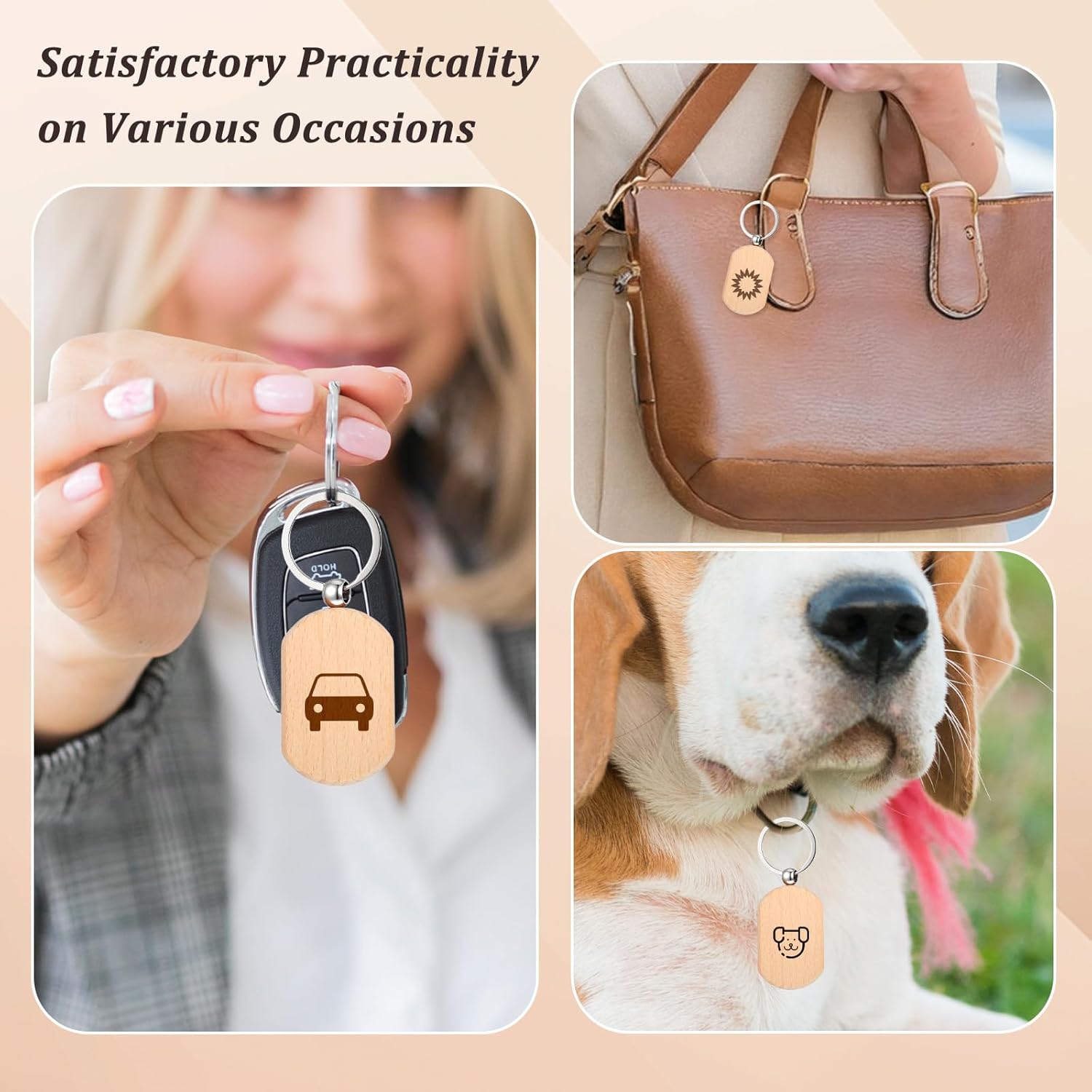 70 PCS Wooden Keychain Blanks, Wood Engraving Blanks Key Chain, Unfinished Rectangle Round Wood Key Tag for DIY Crafts - Image 7