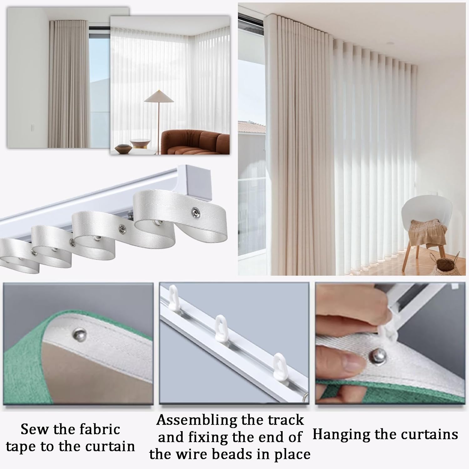 Aluminum Ceiling Curtain Track - Mute Curtain Rod for Heavy Drapery, Easy Sliding Room Divider for Bedroom Living Room Blackout Drapes, S-Shape Silent Curtain Track(White,600cm(19.7ft))