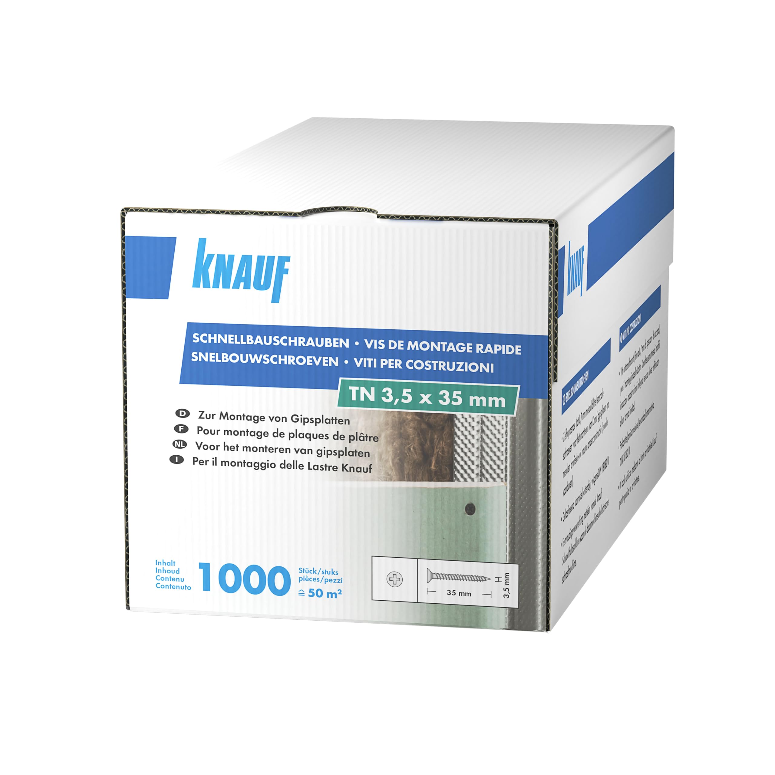 Knauf 73377 Tornillo RÁPIDO TN Rosca Fina, Negro, 3,5 mm x 35 mm, 1000 Stück