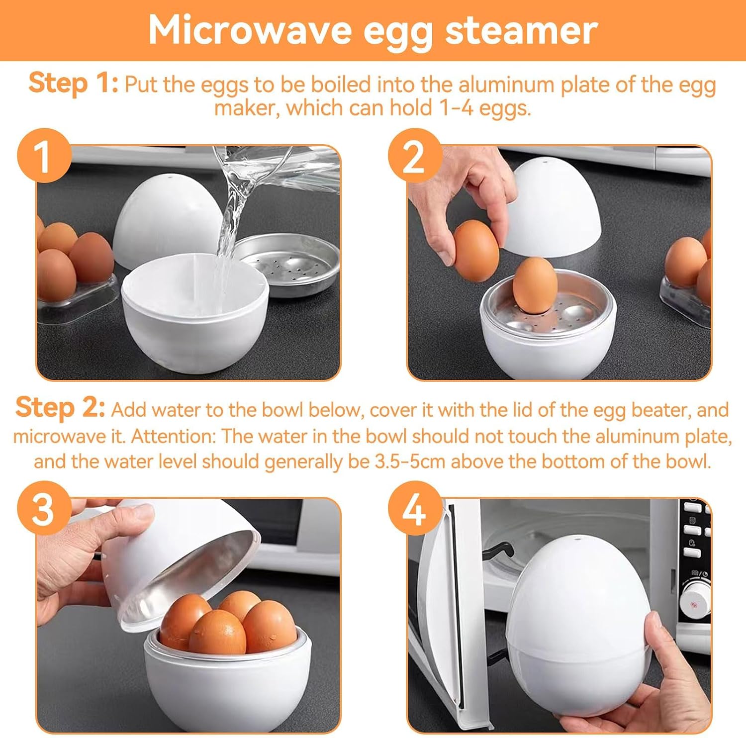 Microwave Egg Cooker, Microwave Hard Boiled Egg 4 Capacity Boiler Steamer Poacher Microwavable Boiler Poacher with Lid for Cooking Kitchen Tools
