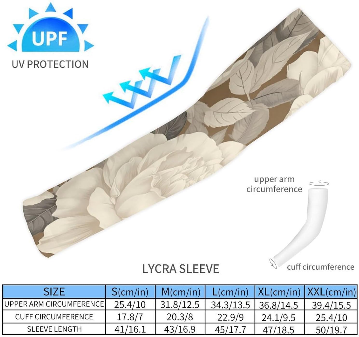 Sun Protection Arm Sleeves Cooling Compression Arm Covers 1 Pair | Pattern of Beige Flowers Sports Compression Sleeves Cooling Arm Sleeves for Cycling Golf Fishing Driving Hiking