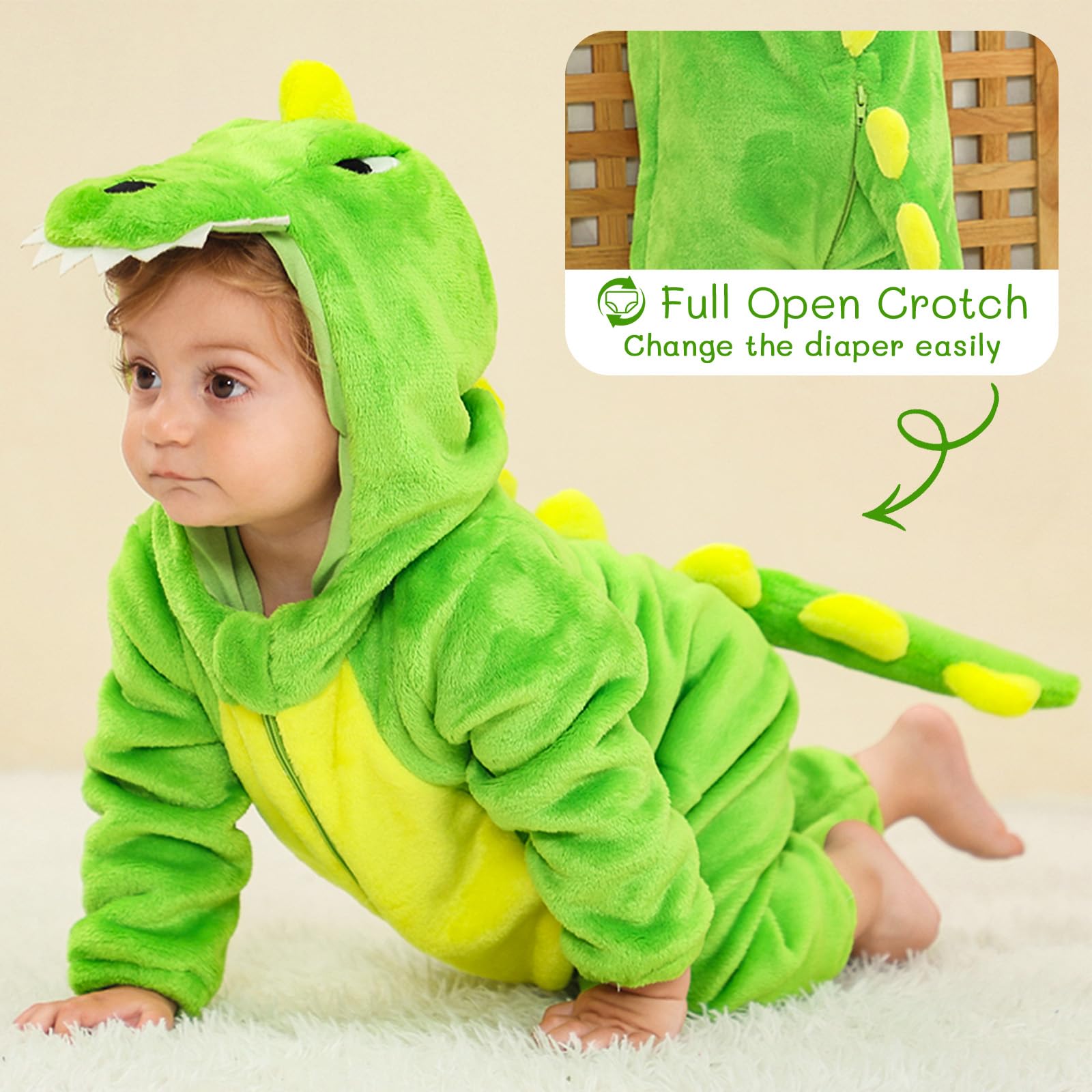 Mono bebé Capucha Mameluco de Bebé Unisex Disfraz de Dinosaurio Otoño Invierno Pijamas con Capucha Estilo Traje de Cosplay de Franela