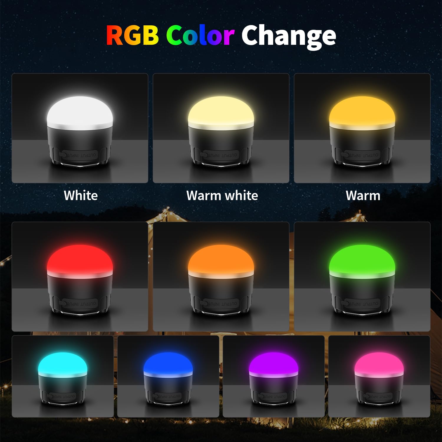 Lanterina LED Ricaricabile 1000LM per Campeggio, Luce RGB Impermeabile IP65, Base Magnetica, Batteria 4000mAh per Emergenza, Appendibile per Escursionismo, Tenda, Casa ed Esterno