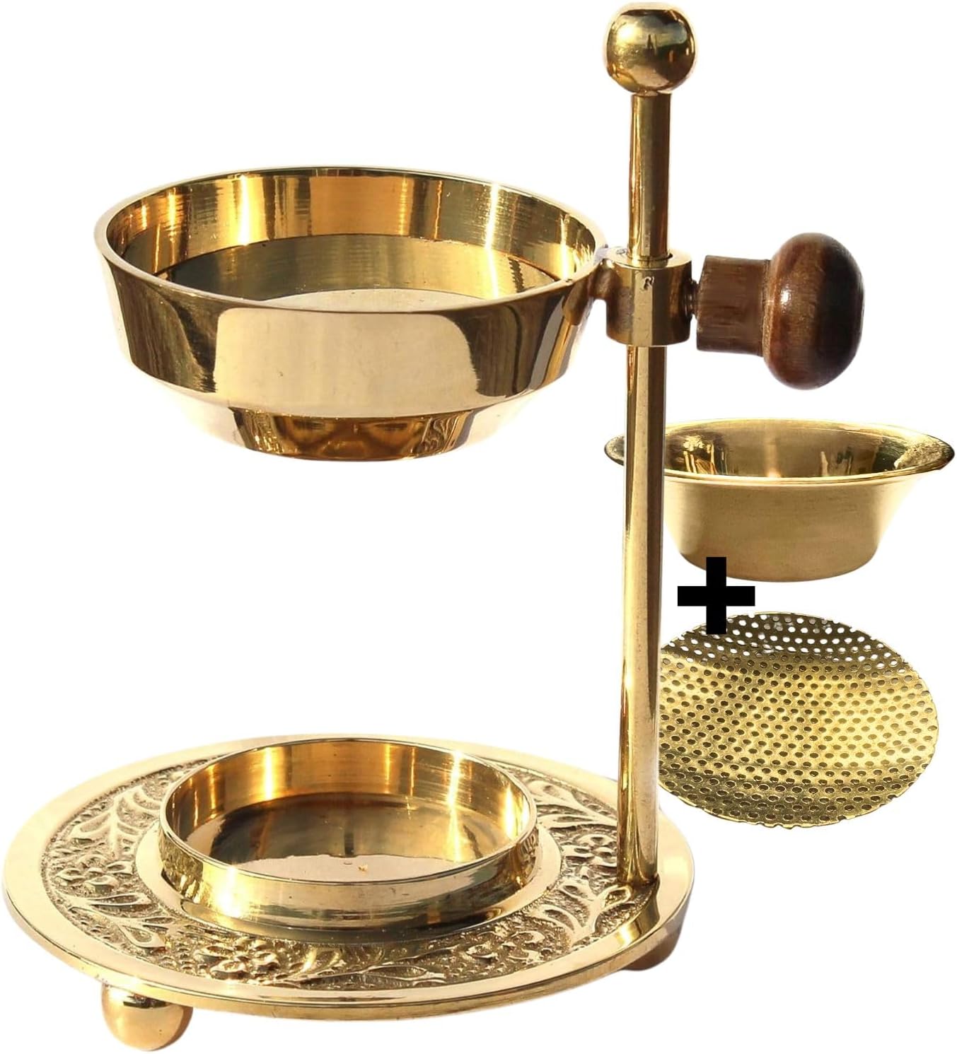 Adjustable Gold Brass Incense Burner - Height Adjustable for Smoking Resins With Insert Plates