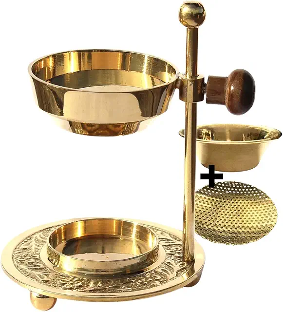Höhenverstellbarer Weihrauchbrenner mit Einlegeplatten - Gold Messing Räuchergefäß