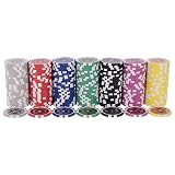 COSTWAY Zestaw żetonów pokerowych z 300szt laserowych żetonów (11,5 grama), karty pokerowe, 5 kości, aluminiowe etui do Texas Holdem (srebrna)